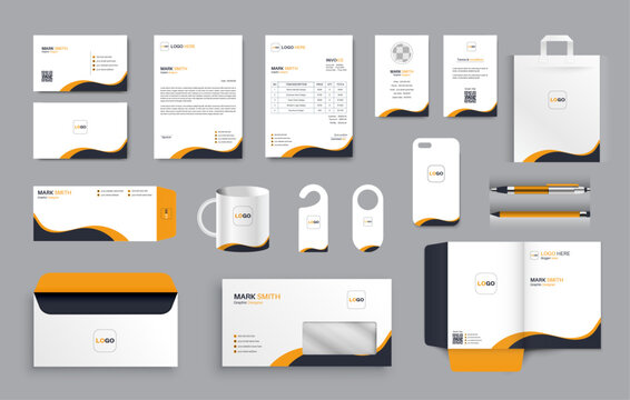 Modern simple set of stationery design business Mock-Up of stationery set brand identity template annual report stationery template design with ID card calling card envelope free stationery items.