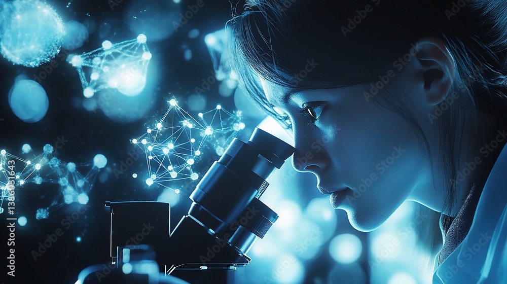 Poster close-up of scientist using advanced technology in laboratory setting