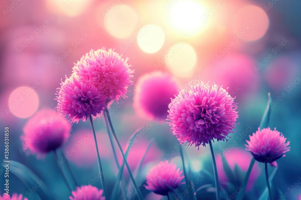 Poster captivating pink allium flowers in soft focus with dreamy bokeh background creating a serene and rom