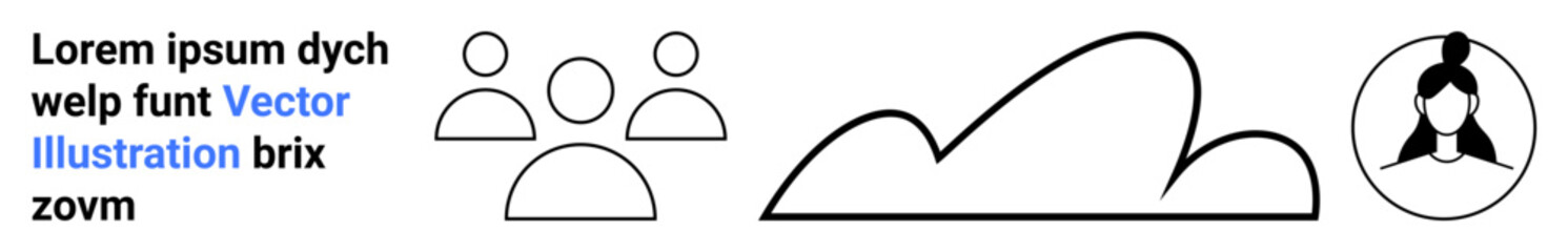 Stylized icons of three users, a cloud, and a single user profile. Ideal for teamwork, collaboration, user management, cloud solutions, profiles, communication and a simple landing page