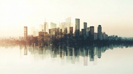 Fototapeta premium Urban Skyline with Double Exposure Effect and Soft Lighting