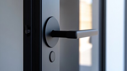 Close-up of Black Door Handle and Deadbolt