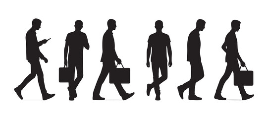 Set of a Man Walking Silhouette vector, Isolated on white Background