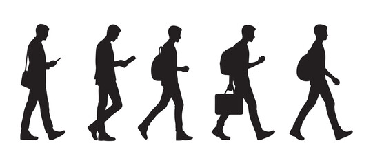 Set of a Man Walking Silhouette vector, Isolated on white Background