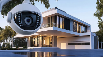 A smart home security system, living room with cameras and sensors providing real-time monitoring and alerts, Security-tech style