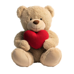 Obraz premium Classic Teddy Bear Holding a Red Heart Isolated on Transparent Background