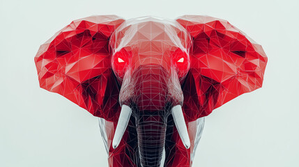 Red Low Poly Elephant Geometric Art Photo
