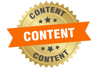 content. content round orange and gold label isolated on transparent background