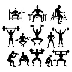 Silhouettes of people doing fitness yoga and sports activities