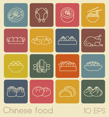Traditional Chinese food. Thin line vintage style icons. Vector Illustration