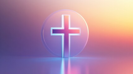 Fototapeta premium Illuminated Cross Inside Clear Circle on Gradient Background