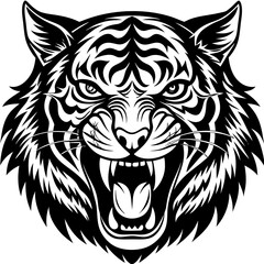 A majestic tiger emerging from a lush, vibrant rainforest, surrounded by tropical plants and orange flowers, showcasing its striking fur and intense gaze.