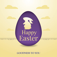 A vibrant Easter card design featuring a cute bunny and colorful Easter eggs on a grassy field. Perfect for greetings, digital cards, and social media posts to celebrate the joyful spirit of Easter.