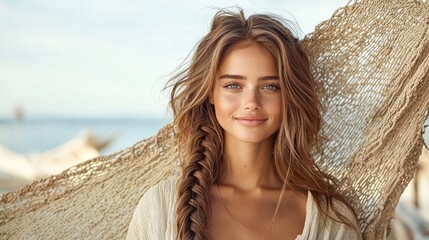 Woman with braided hair, beach