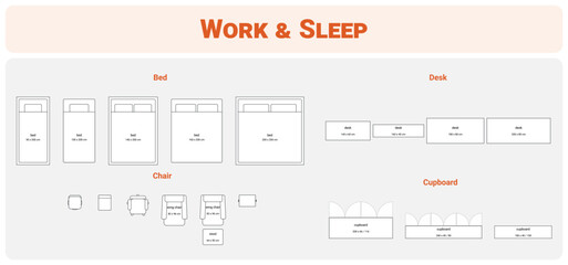 Furniture Layout Mockups Set – Work and Sleep Area Design
