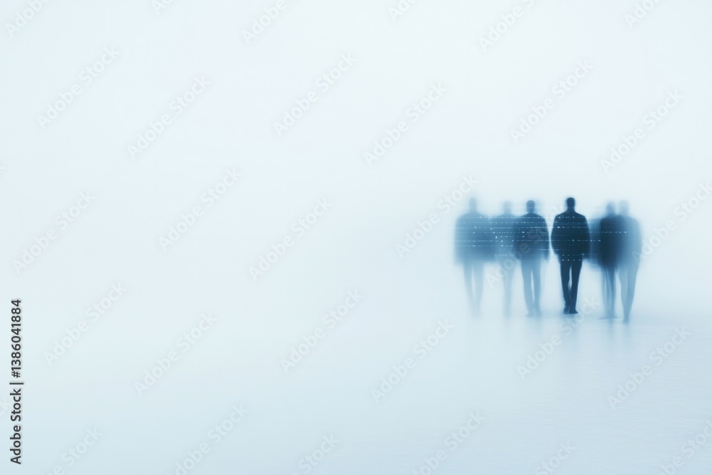 Poster minimalist image of blurred group of professionals symbolizing cloud technology with ample copy spac