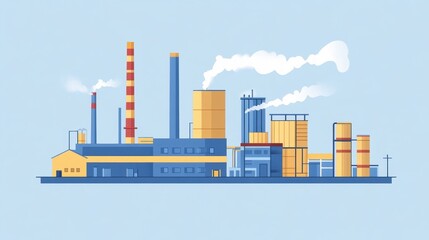 Obraz premium Industrial Factory Skyline with Smoke Emissions