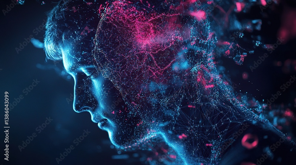 Poster scientist working on ai powered system with data visualization effects