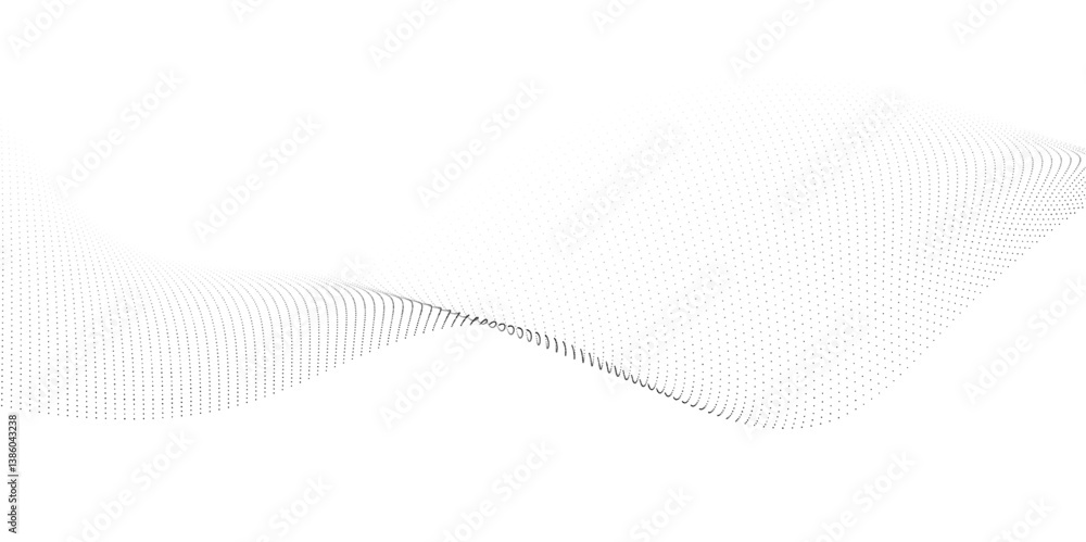 Poster abstract halftone flowing dots wave curved lines, frequency sound, technology curve dots lines. digi