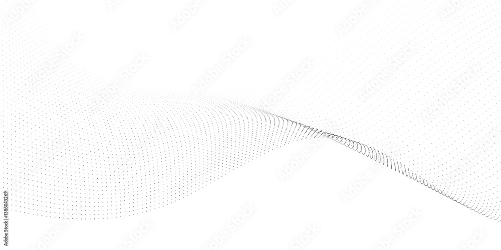Poster abstract halftone flowing dots wave curved lines, frequency sound, technology curve dots lines. digi