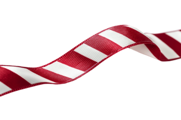A narrow striped ribbon in red and white isolated on a white background
