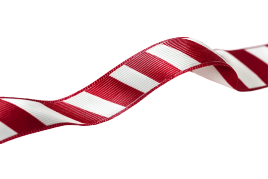 A narrow striped ribbon in red and white isolated on a white background