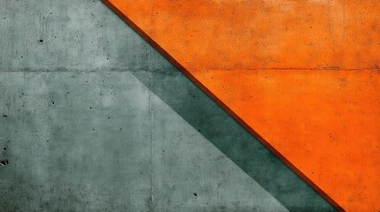 Geometric concrete contrast of orange and gray wall texture with diagonal division and shadow play