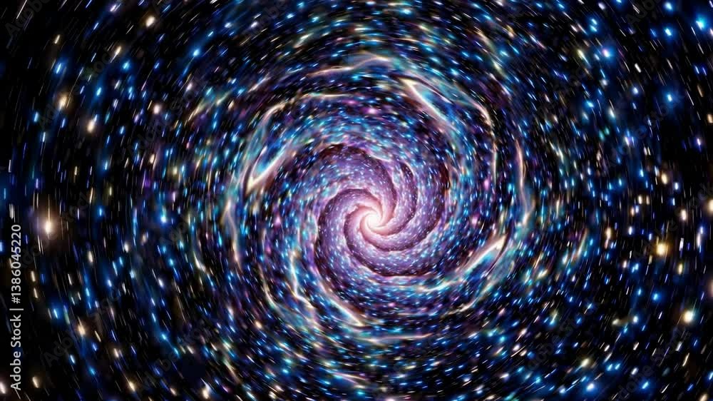 Wall mural hypnotic cosmic vortex rotating, pulling viewers through mesmerizing swirling nebulae with sparkling