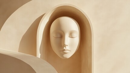 Beige Abstract Face in Architectural Niche