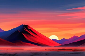 Serene Nature Scene with Majestic Mountains and Vibrant Sunrise Light Capturing Delicate Colors Over a Tranquil Landscape in the Morning