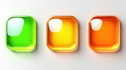 Three Glossy Rectangular Elements, Green, Yellow, Orange