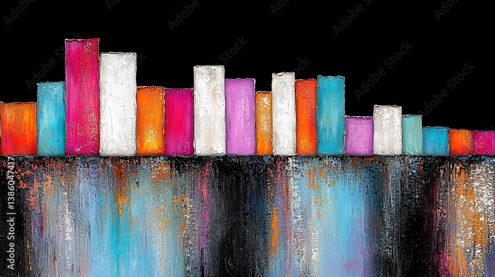 Poster abstract colorful vertical shapes with brooding shadows and bright reflections creating a nature-ins