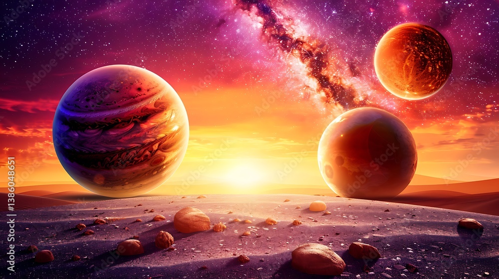 Aufkleber an imaginative display of celestial spheres in outer space