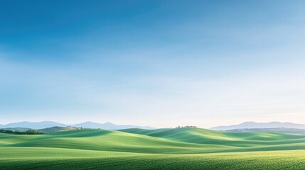 Obraz premium minimalistic image capturing serene start of summer focusing on vibrant green fields under clear blue sky with ample