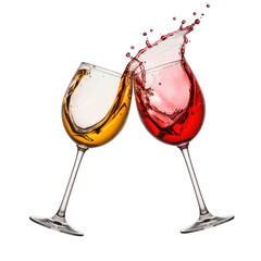 Wineglass Cheers Red and White Wines Splashing Together.