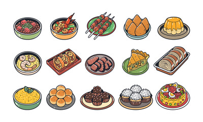 Brazilian foods vector illustration set