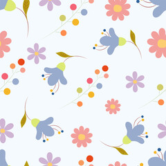 seamless colorful pattern with flowers and twigs. on light background.
