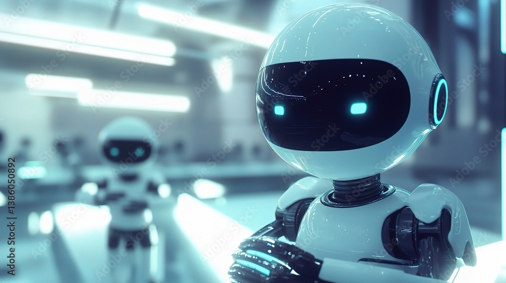 Poster ai powered robots in modern factory assembly line