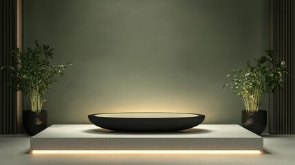 Minimalist product display, neutral backdrop, modern design, elegant presentation, empty platform, zen atmosphere, empty podium, for showcase
