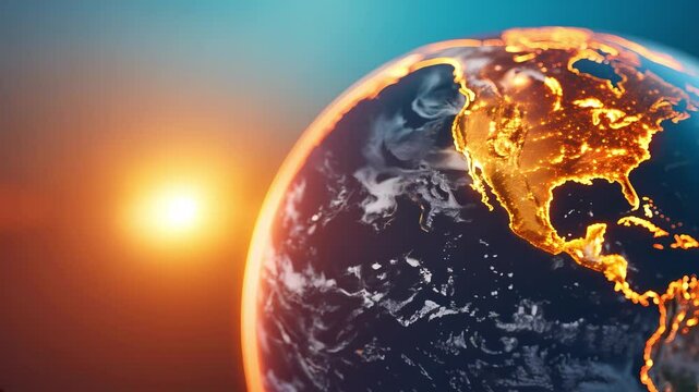 North America under extreme heat of sun, global warming over globe, world climate change