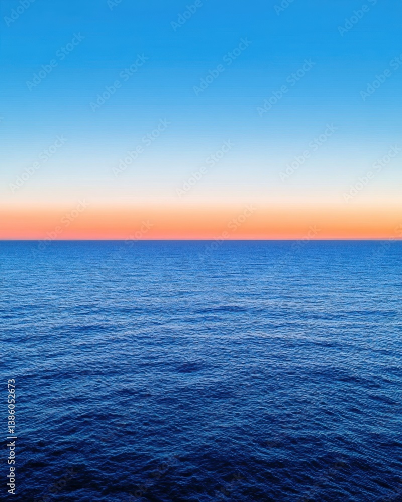 Poster serene ocean view during sunset with gradient sky evoking calmness and tranquility in a minimalist s