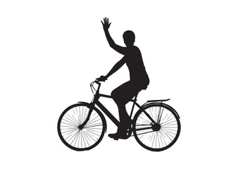 Obraz premium A Person Riding a Bicycle and Waving Silhouette vector