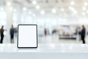minimalistic scene of online shopping environment with blurred people in background allowing for clean focus on primary
