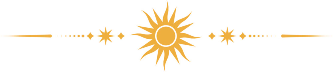 Magic border with stars and moon. Celestial mystic ornament. Astrology tarot golden element with sun symbol. Fantasy divider with spiritual decoration