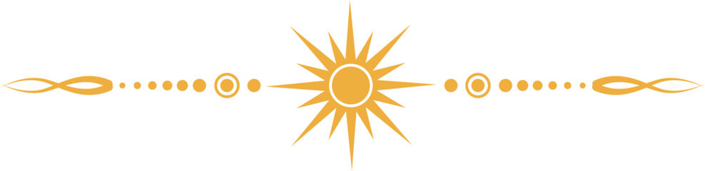 Magic border with stars and moon. Celestial mystic ornament. Astrology tarot golden element with sun symbol. Fantasy divider with spiritual decoration