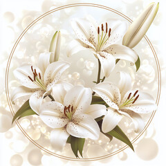  elegant white lily circle with bokeh,