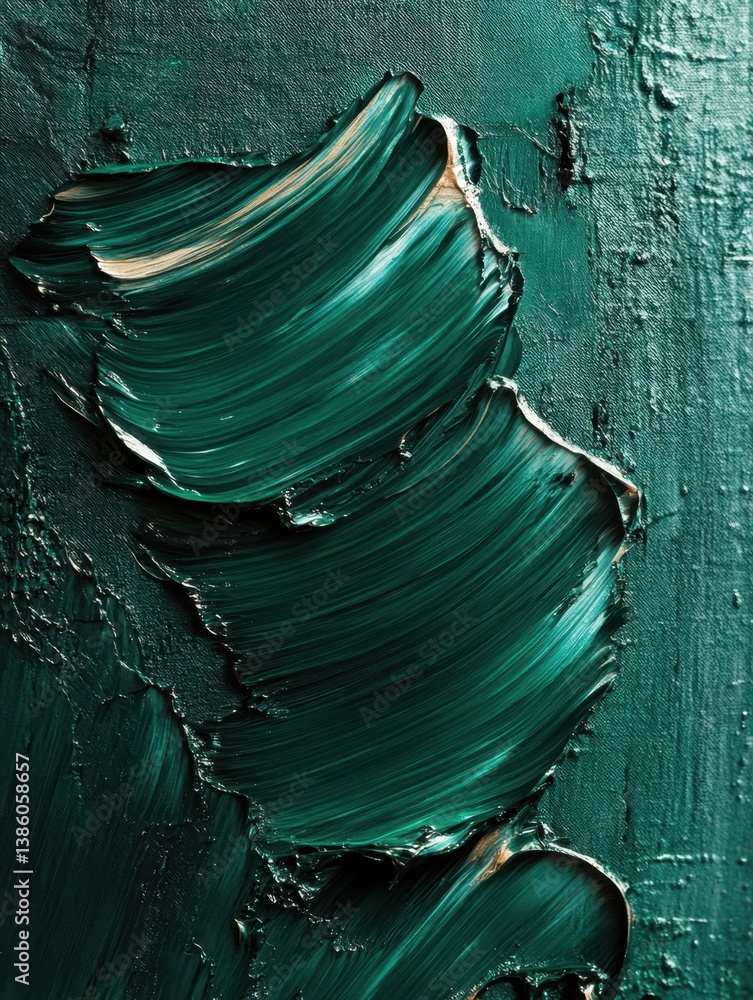 Poster emerald green oil paint strokes on canvas abstract art close up capturing texture depth and rich col