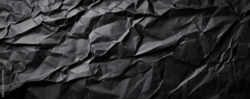 Poster Abstract pattern design created from crumpled black paper texture background