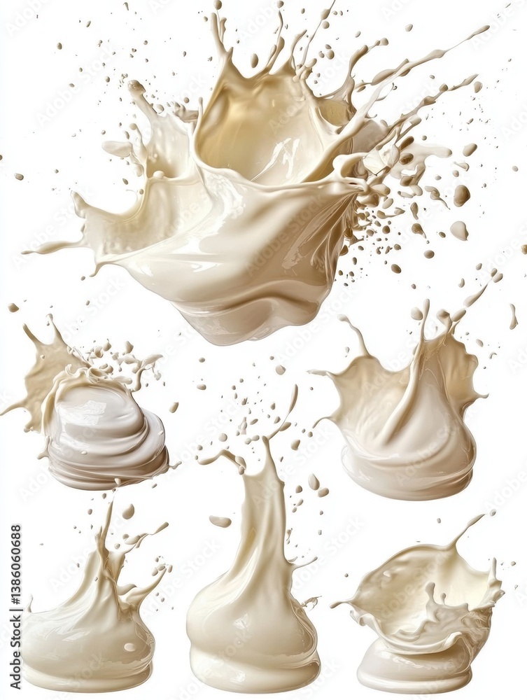 Poster creamy liquid splash collection on white background dynamic motion fluid art design for product disp