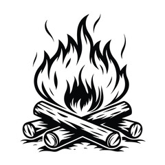Campfire Flames and Logs in Black and White, 